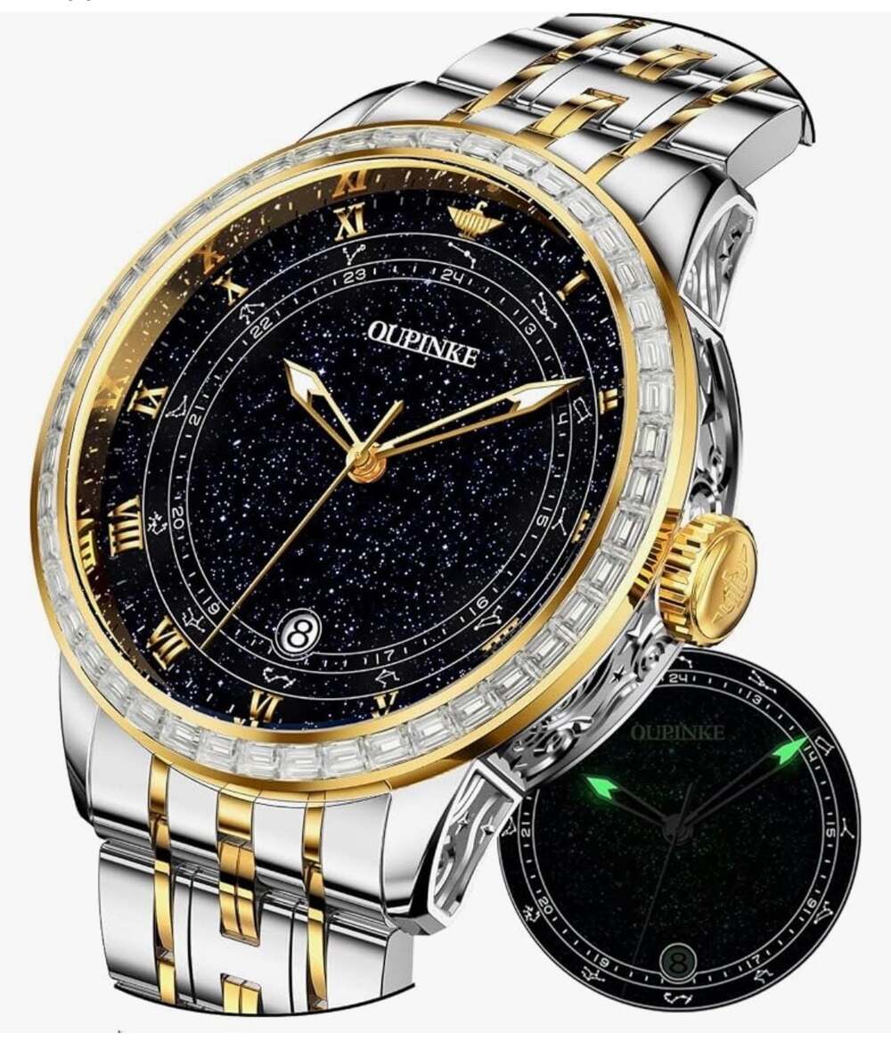 OUPINKE Men's Luxury Starry Sky Automatic Mechanical Watch with Tungsten Steel S